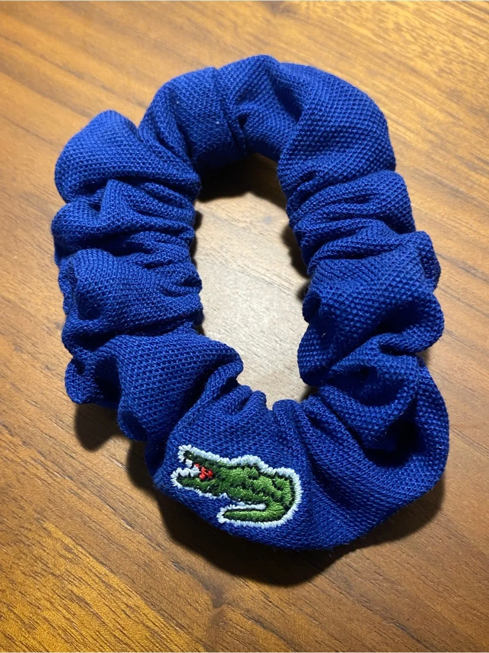Lacoste Bright Blue Knit Croc Logo Hair Scrunchie